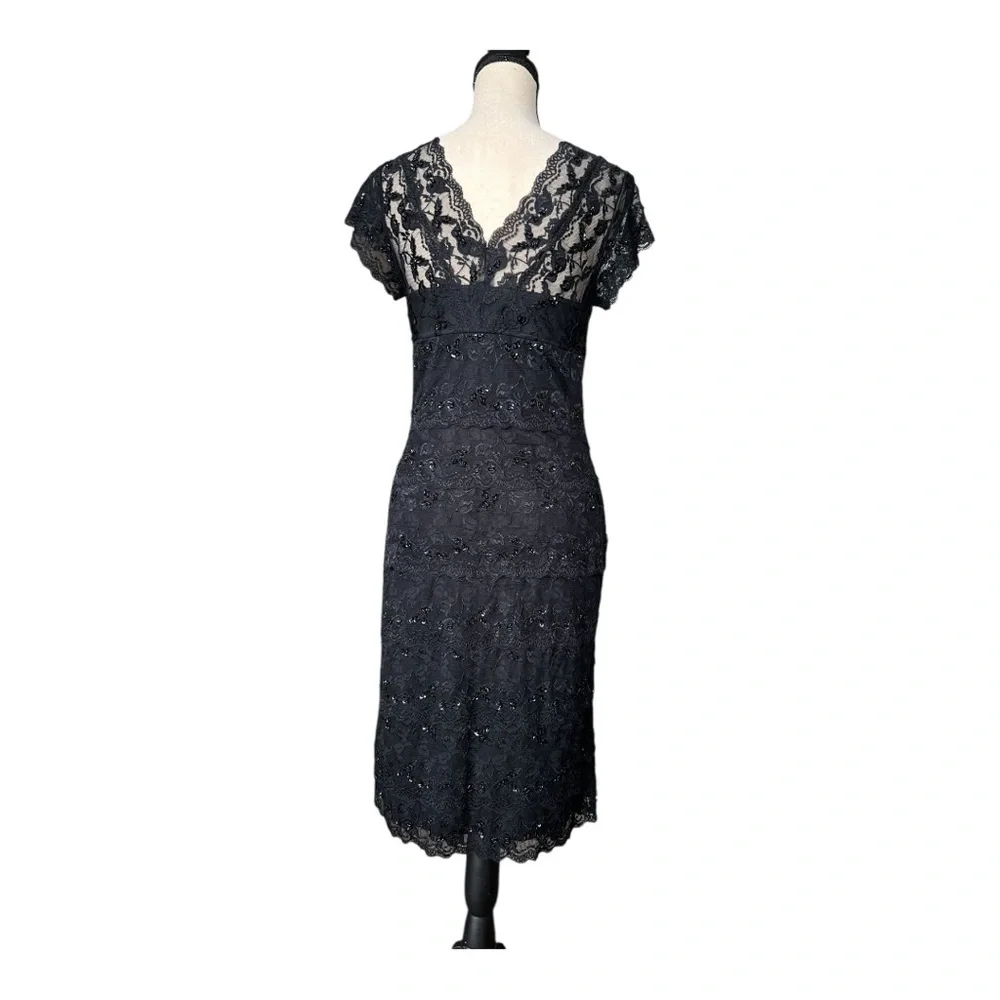 MARINA Black Sheath Dress V-Neck Flutter Sleeves Size 10 - Picture 2 of 7